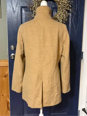 Calvin Klein Camel Wool Blend Belted Double Breasted Coat Funnel Neck Med? thumbnail 5