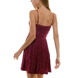 NWT City Studio Velvet Spaghetti Strap Fit Flare Mini Dress Wine Red 7 / 8 thumbnail 2