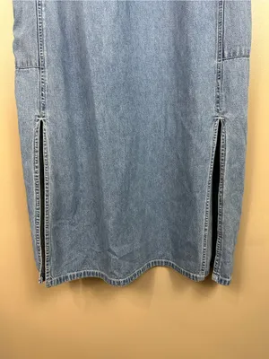 Vintage Denim Jumper Midi Dress M Utility Pockets 100% Cotton 90s Country thumbnail 8