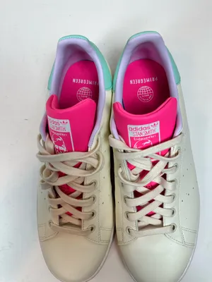 Adidas Stan Smith Sneakers Lace Up Cream White Pink Mint 10.5 thumbnail 6