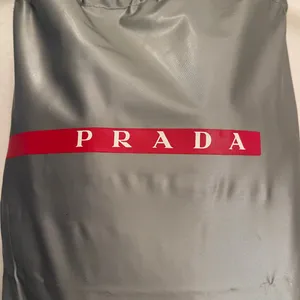 PRADA Nylon Drawstring Dust Bag Gray Red White PRADA Stripe Logo thumbnail 3