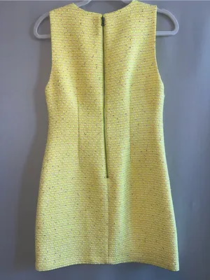 Alice + Olivia Clyde Neon Yellow Tweed Sequin Shift Mini Dress Size 2 thumbnail 2