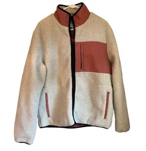 Wezc XL Beige and Mauve Sherpa Lined Zip Up Jacket thumbnail 1
