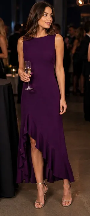 Vince Camuto Ruffle Front Sleeveless Maxi Dress Gown Plum New Size 2 NWOT thumbnail 1