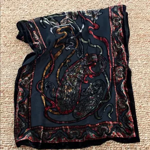 Velvet Burnout Abstract Floral Scarf in Black and Red thumbnail 1