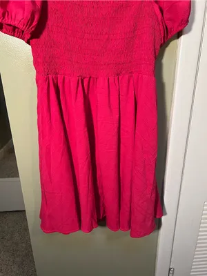 Women’s Size XXL Short Puff Sleeve Dress Bright Pink Sweetheart Neckline Smocked thumbnail 7