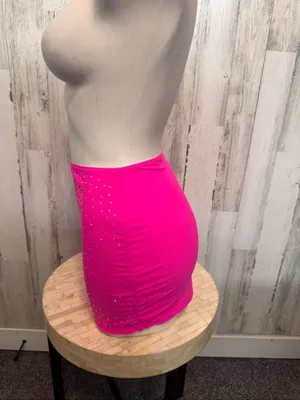 SheIn Rhinestone Embellished Bodycon Mini Skirt Womens Small Neon Hot Pink Stretch thumbnail 6