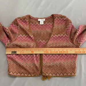 House of Harlow 1960 Pink Brown Chevron Cropped Cardigan Tassel Tie Sweater L thumbnail 6