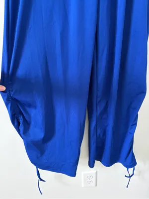 Popilush Sleeveless Square Neck Ribbed Cinch Wide Leg Jumpsuit Blue NWT M thumbnail 7