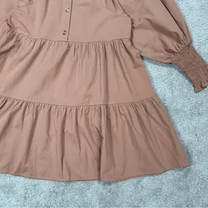 Bohme Makayla Mini Dress Smocked Balloon Sleeve Button Ruffle Tiered in Clay S thumbnail 7