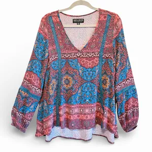 IDYLLWIND bohemian flowy viscose Top, A-Line, long sleeve V neck size M thumbnail 1