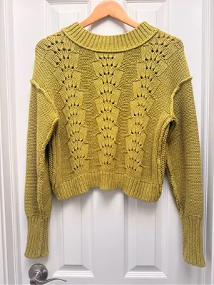 Free People Bell Song Pullover Jumper‎ Sweater Knit Green size Small thumbnail 2
