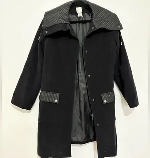 Wool blend black coat jacket minimalist full zip collared long coat size 12 thumbnail 1