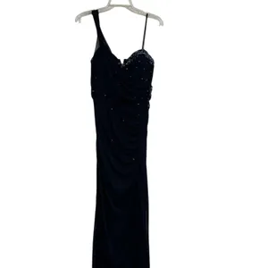 Xscape Blue Beaded One Shoulder Maxi Formal Dress Womens 12 Ruched Bridesmaid thumbnail 2