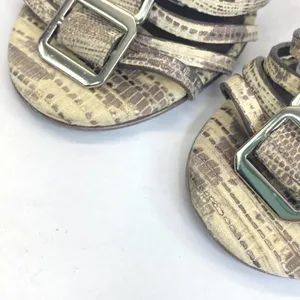 Tory Burch Gladiator Heels Beige Snakeskin Strappy Buckle Stilettos Women's 6.5M thumbnail 8