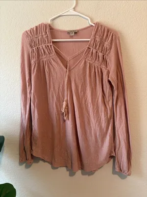 Lucky Brand Medium Smocked V-Neck Peasant Top - Dusty Rose thumbnail 1