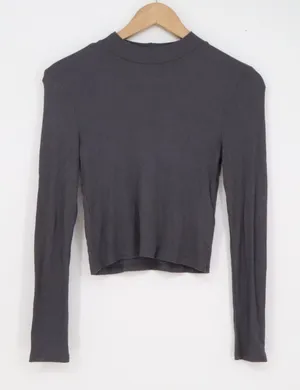 H&M Divided Womens Mock Neck Ribbed Long Sleeve Cropped Top Gray Size S thumbnail 1