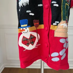 Vintage OHI Christmas Appliqué Embroidered Button Front Sweater Vest S thumbnail 4