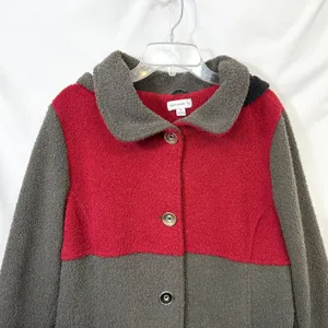 Susan Graver Plus Size 1X Coat‎ Colorblock Fleece Hooded Pea Red Grey Black A thumbnail 3