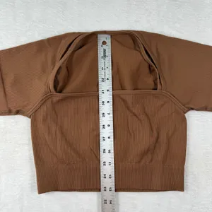 Peachy Bunz Brown Ribbed Seamless Square Neck Crop Top‎ Workout Shirt M thumbnail 4