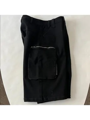 Black Y2K Skater Grunge Goth Edgy Long Cotton Denim Bermuda Shorts Zip Cargo S thumbnail 4