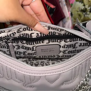 Juicy Couture Quilted Gull Grey Puff Half Moon Xbody Crossbody Faux Leather Bag thumbnail 9