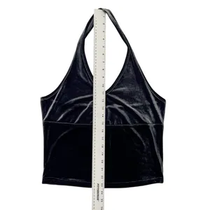 Express‎ Vintage 90s Dark Grey Velvet Halter Top Size Large thumbnail 3