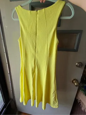 Cato Bright Yellow Textured Fit-and-Flare Dress thumbnail 4