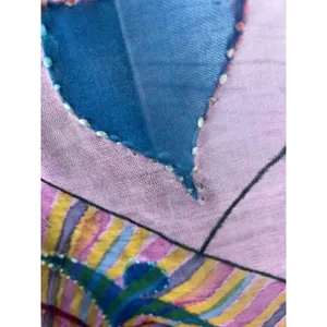 Boho Abstract Floral Scarf Pink Colorful Pattern Fringe Border Oversized Wrap thumbnail 8
