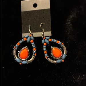 Blue and orange dangle earrings thumbnail 2