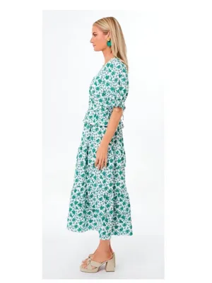 Tuckernuck Hyacinth House Irenea Midi Dress Green Floral Ruffle Puff Sleeve Lrg thumbnail 6