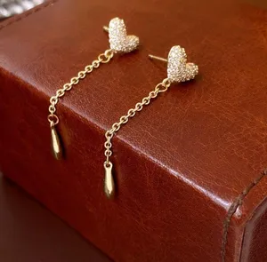 Love Heart Tassel Chain Dangle Drop Earrings for Women thumbnail 2