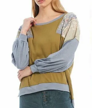 Free People Feelin it Patch Army Green Top M thumbnail 4