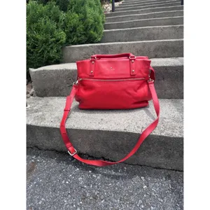 Kate Spade New York Red Pebbled Leather Satchel Crossbody Bag Gold Hardware thumbnail 3