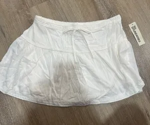 No Boundaries White Lace-Trim Smocked Waist Mini Skirt thumbnail 1