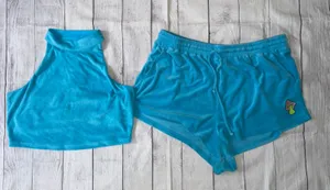 Fabletics Turquoise Blue Athletic Tank and Shorts Terry Set thumbnail 1