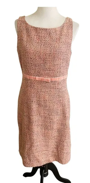 Gap Plush Pink Coral Tweed Stylish Formal Sheath Dress Size 12 Bowtie Waist thumbnail 1