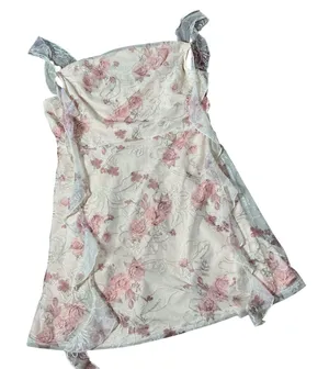 Cider Floral Embroidered Mesh Ruffle Mini Dress Womens L Beige Pink Fairycore thumbnail 1