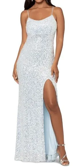 Betsy &‎ Adam - Ice Blue Sequined Floor Length Gown thumbnail 1