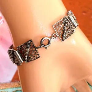 Vintage Silver Tone Filigree Panel Link Bracelet thumbnail 3