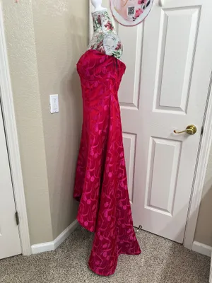 Bebe Fuchsia Pink Floral Jacquard Strapless High-Low Prom Formal Dress Size 10 thumbnail 5