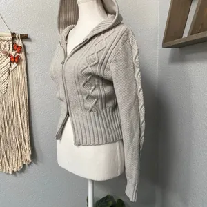 Wild Fable Cream Grey Cable Knit Zip Up Hoodie Sweater Grunge Dark Cottagecore thumbnail 3
