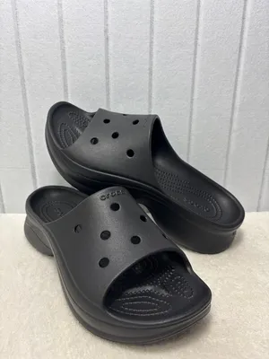 Crocs Classic Bae Slide Black Platform Sandals Slip On Shoes Womens Size‎ 9 NEW thumbnail 10