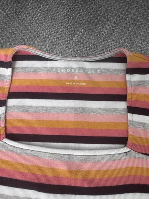 Aeropostale Striped Ribbed Square Neck Top Size S thumbnail 4