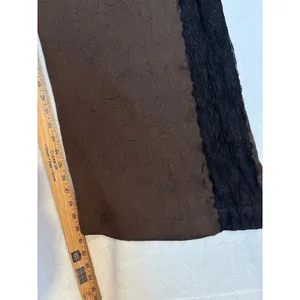 Anthropologie Brown Crinkle Satin Wide Leg Pants Black Lace Trim XL NEW thumbnail 5