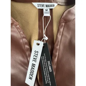 Steve Madden Cognac Brown Faux Leather V-Neck Puff Sleeve Mini Dress Size Medium thumbnail 5