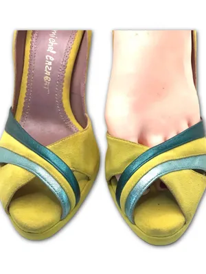 Jean-Michel Cazabat Paris Yellow Suede And Teal Leather Accent Heels (37) thumbnail 11