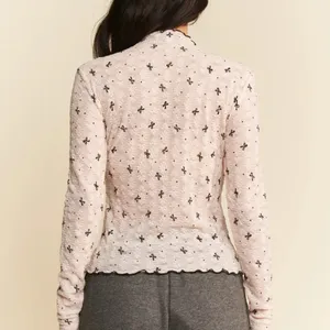 Davi & Dani Ribbon Bow Lace Hem Long Sleeve‎ Mesh Layering Top thumbnail 6