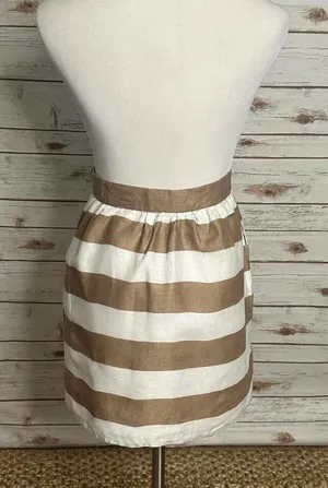 Cynthia Rowley modern classic tan/white striped linen A-line skirt Size 10 thumbnail 1