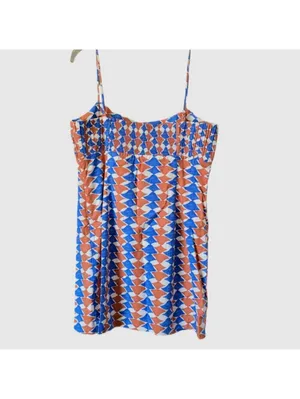 Anthropologie Ophelia Sleeveless Linen Mini Dress Size 12 Blue Orange Homecoming thumbnail 6